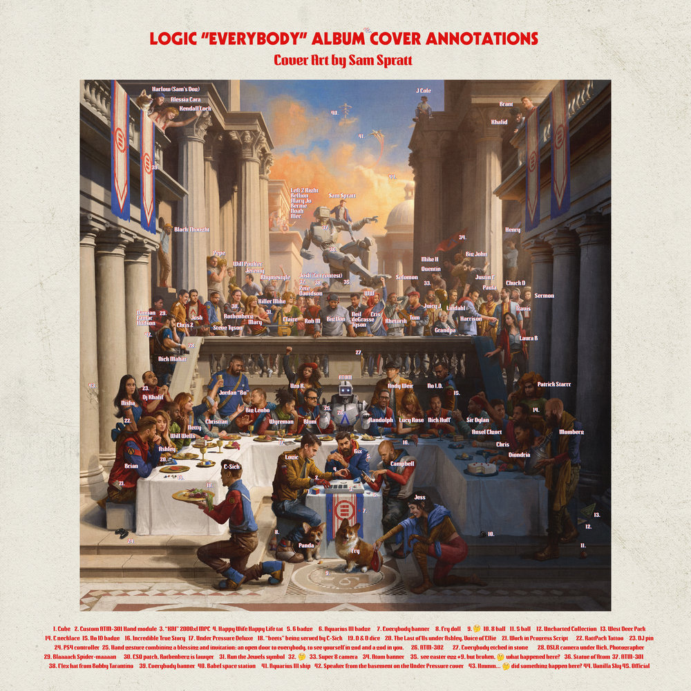 Album Cover for Logic's album Everybody painted by Sam Spratt