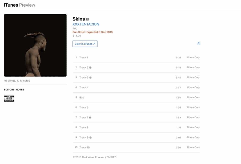 "Skins", l'album posthume de XXXTentacion sortira le 7 décembre