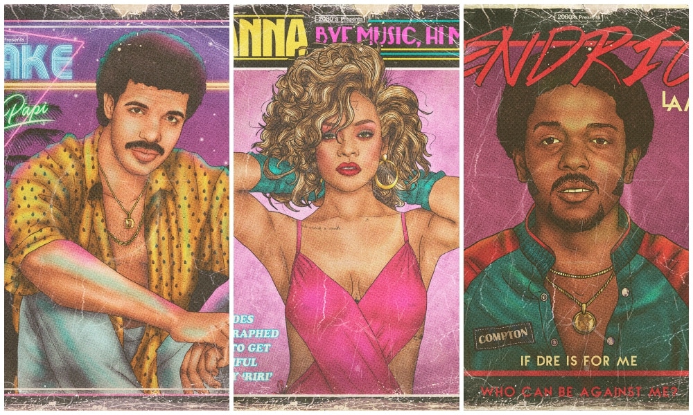 Drake, Rihanna, Kendrick Lamar... Un artiste les a imaginé célèbres dans les années 80